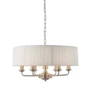 Highclere Single Shade Pendant Light Brushed Chrome Plate, Vintage White Fabric