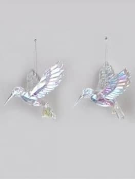 Festive Set Of 2 Iridescent Hummingbird Hanging Christmas Tree Decorations