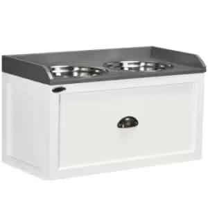 PawHut Stainless Steel Raised Dog Bowls with 21L Storage Drawer for Large Dogs and Cats - White