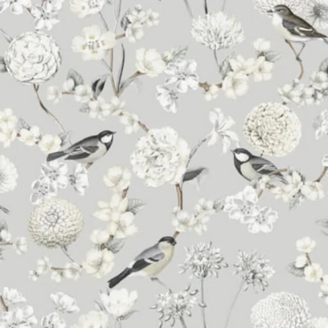 Muriva Avery Grey And Cream Bird Print Floral Luxury Wallpaper 202501