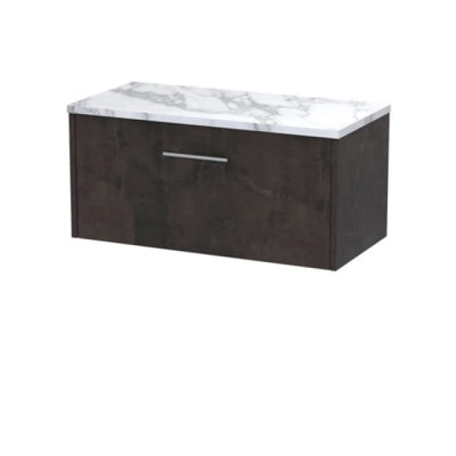 Nuie Hudson Reed Juno Wall Hung 1-Drawer Vanity Unit & Carrera Marble Worktop, Countertop Basin Unit In Metallic Slate, 800mm