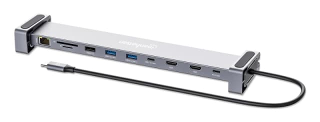 Manhattan Manhattan USB-C Dock/Hub with Card Reader and MST, Ports (x7): GB Ethernet, HDMI (x2 4k@60Hz), USB-A (x3) and USB-C, Power Delivery (100W) t