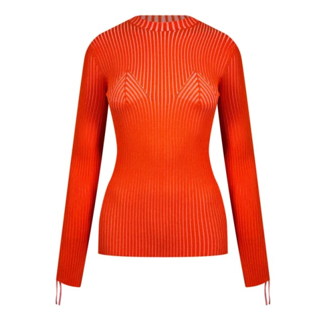 Off White Womens Vanise Lace-Up Knitted Crew Neck Jumper Coral Red female 6 (2XS)