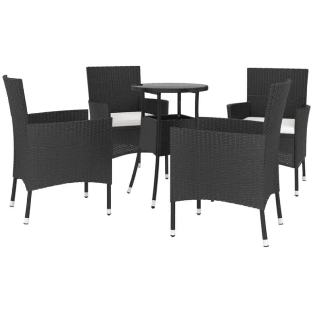 VIDAXL 5 Piece Garden Bistro Set with Cushions Black Poly Rattan vidaXL 8720845859695
