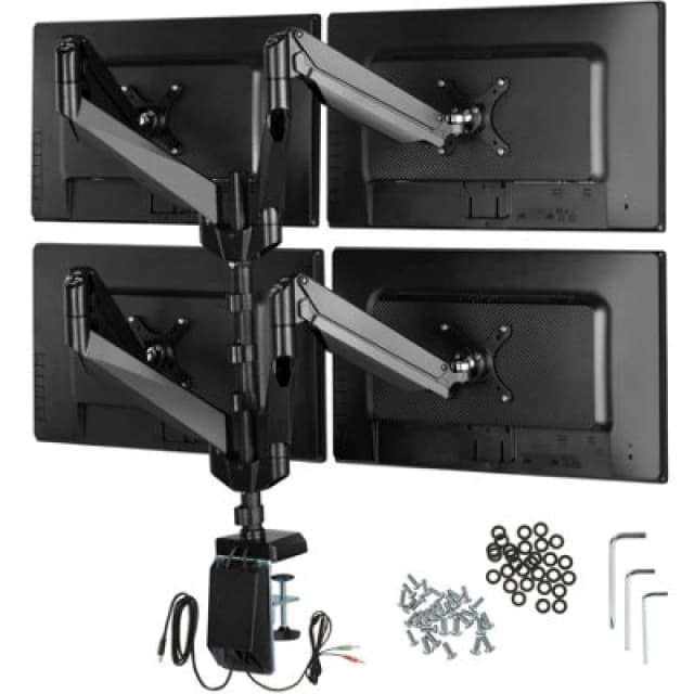 Tectake Monitor Arm - For 4 Screens, Swivel Arms Can Be Tilted, Rotated, And Are Height-Adjustable - Black