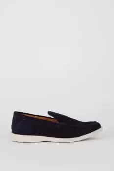 Mens Navy Wide Fit Suede Slip On Shoes