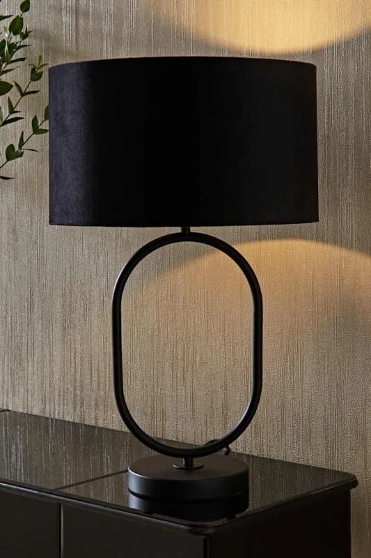 ValueLights ValueLights Antonia Black Velvet Drum Lamp Shade Matte Black Oval Table Lamp Black One Size Unisex 5059406064982