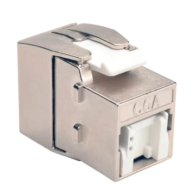 Eaton Tripp Lite N238-001-SH-TFA Toolless Shielded Cat6a Keystone Jack, PoE/PoE+ Compliant, Shuttered - Silver, TAA N238-001-SH-TFA