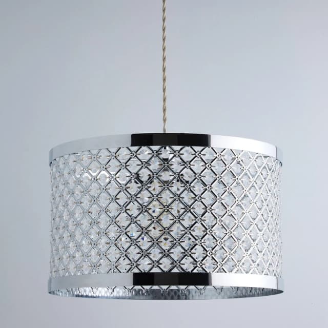 K LIVING 39cm Horsham Silver Chrome Metal and Acrylic Bead Non Electrical Easy Fit Pendant Shade Silver