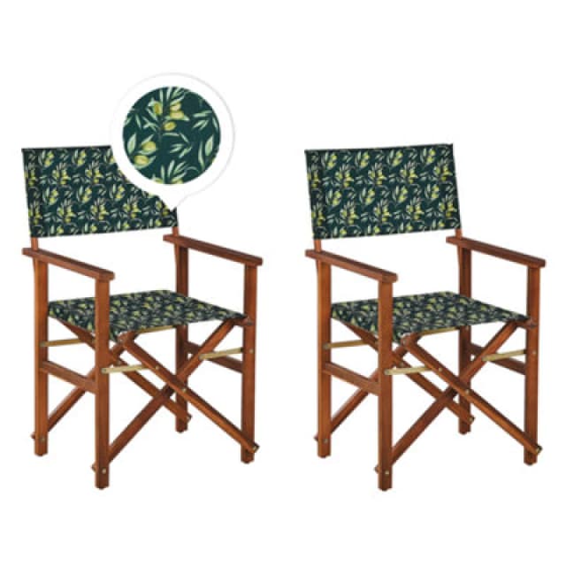 Beliani Set Of 2 Garden Chairs Cine Acacia Wood Dark Green