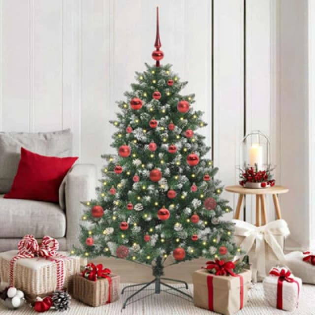 vidaXL Artificial Christmas Tree with Stand, Red Balls Green 105 x 105 x 150 cm, Green 3395221