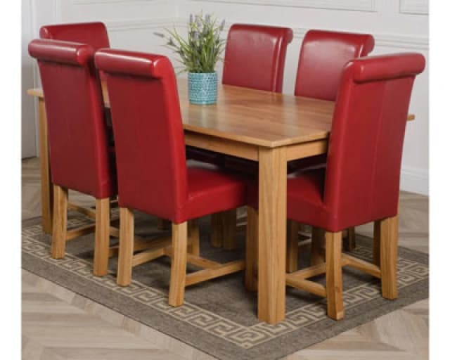 Thats Furniture Oslo 180 x 90cm Large Oak Dining Table & 6 Washington Leather Chairs in Red Red Unisex 180 x 90 cm