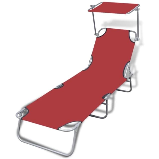 vidaXL Folding Sun Lounger with Canopy Steel and Fabric Red Outdoor Daybed
