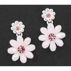 Boho Chic Silver Plated Flower Earrings Pink
