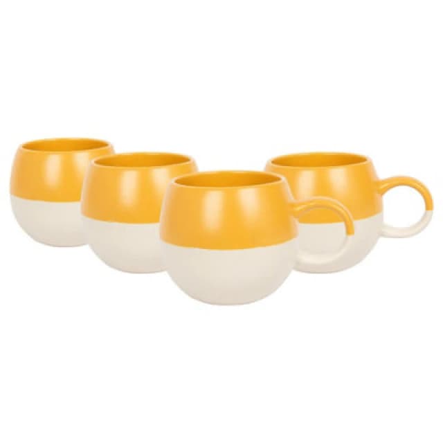 Nicola Spring Dipped Stoneware Sphere Mugs - 340Ml - Mustard - Pack Of 4