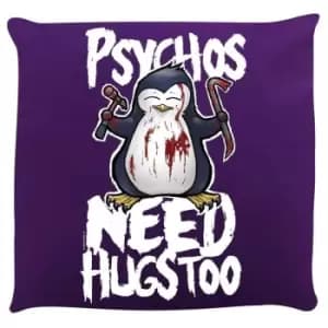 Psycho Penguin Psychos Need Hugs Too Cushion (One Size) (Purple) - Purple