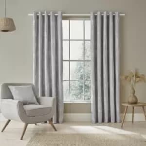 Catherinelansfield - Catherine Lansfield Meadowsweet Floral Jacquard Lined Eyelet Curtains, Silver, 46 x 72 Inch