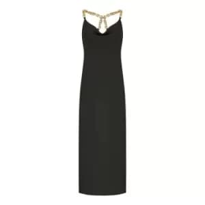 Mela London Black Satin Maxi Dress With Chain Straps - Black
