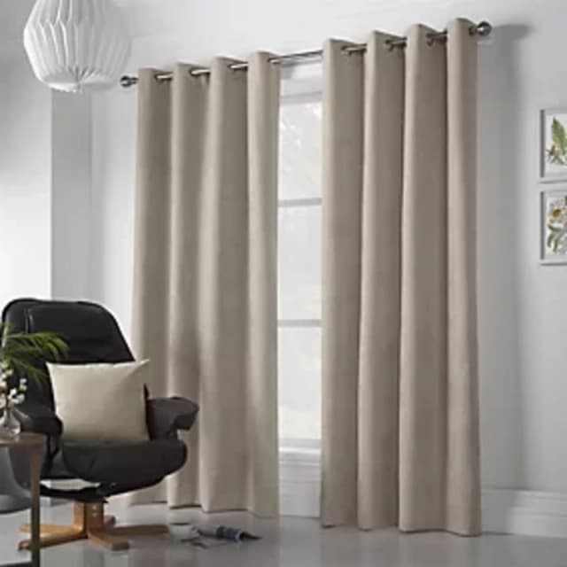 Velvet Chenille Ready Made Eyelet Curtains Taupe