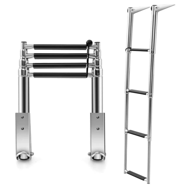 COSTWAY 4-step Telescoping Boat Ladder Folding Dock Ladder Swimming Pool Ladder Silver unisex