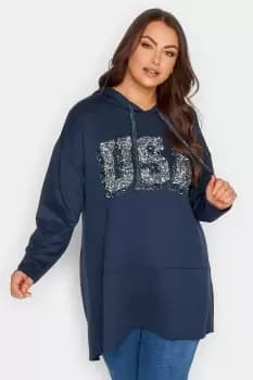 'USA' Slogan Longline Hoodie