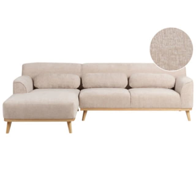 Beliani Corner Sofa 3 Seater Simos Chenille Beige Right Hand