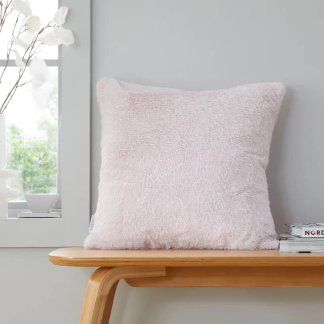 Catherine Lansfield Cosy Glamour Fur Cushion Cushions 45x45cm Pink 42473806045