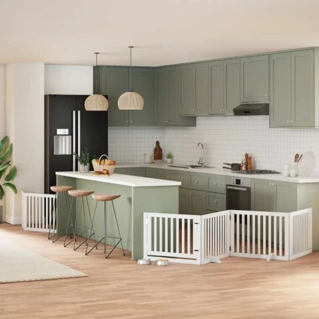 vidaXL Dog Gate with Door Foldable 6 Panels White 480cm Poplar Wood, White 3155673