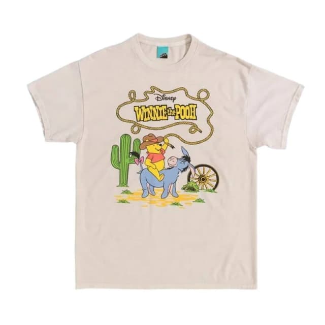 Winnie The Pooh Mens Cowboy Vintage Wash T-Shirt in Beige Size: Medium Beige Male M
