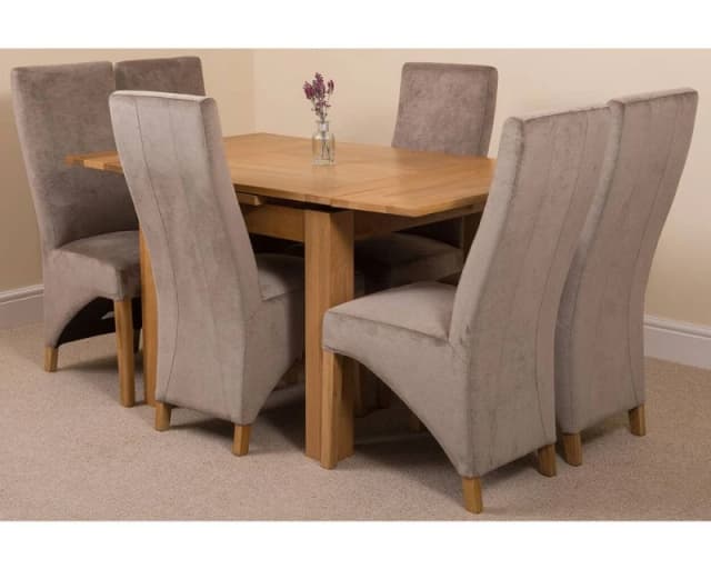 Thats Furniture Richmond 90-150cm Square Oak Extending Dining Table + 6 Lola Fabric Chairs in Grey Grey Unisex