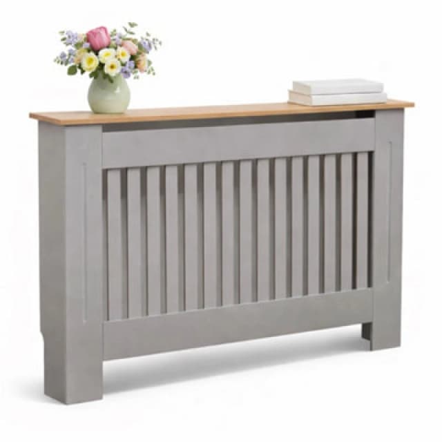 Oypla Medium Wooden Slatted Grill Radiator Cover Cabinet Grey