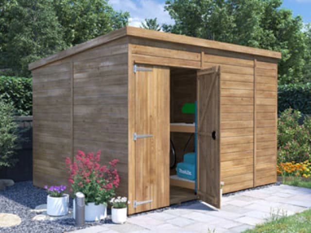 Dunster House Wooden Shed Workshop 3 X 2.4M (8' X 10') 15mm Walls Garden Storage Pressure Treated, Pent Roof, Overlord Modular