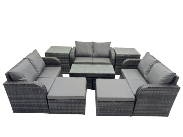 Fimous Garden Outdoor Furniture Set with 2 Side Table 2 Big Footstools in Dark Grey Dark Grey Unisex