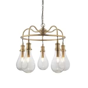 Multi Arm Glass Pendant Light Antique Brass Plate, Clear Glass