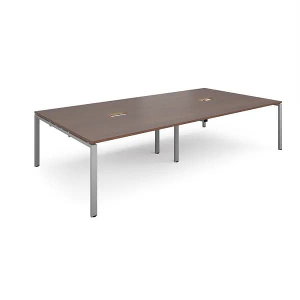 Adapt Rectangular Office Boardroom Table with Power Module Cut Out - Walnut - Silver Frame - W3200mm