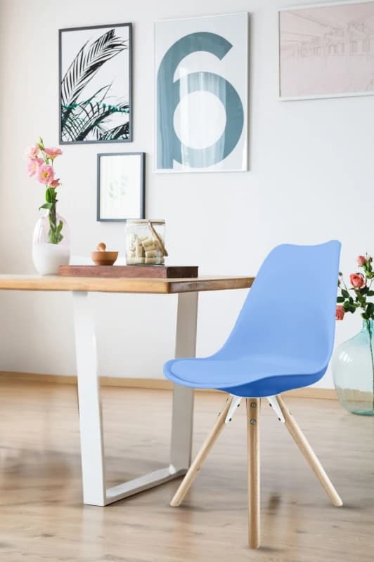 Fusion Living Soho Plastic Dining Chair With Pyramid Light Wood Legs Light Blue FL1546