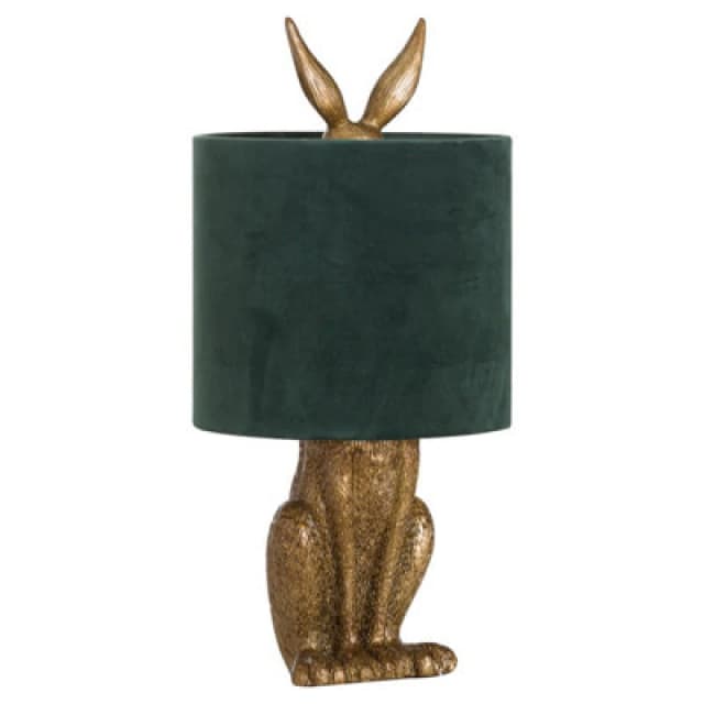 Hill Interiors Antique Gold Hare Table Lamp With Green Velvet Shade