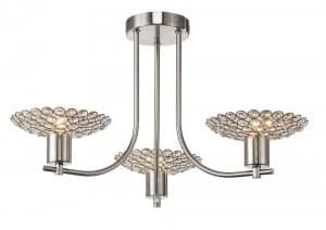 Semi Flush Ceiling 3 Light Satin Nickel, Crystal