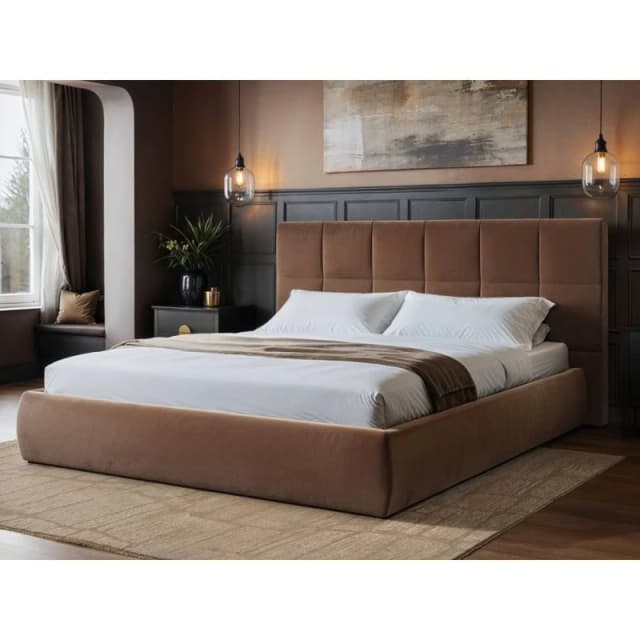 Solace+Co Mika Ottoman Bed Chocolate Velvet in Brown Size: Double Brown Unisex Double