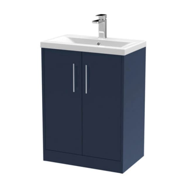 Hudson Reed Juno 600mm Floor Standing 2-Door Vanity & Basin With Handles-Midnight Blue
