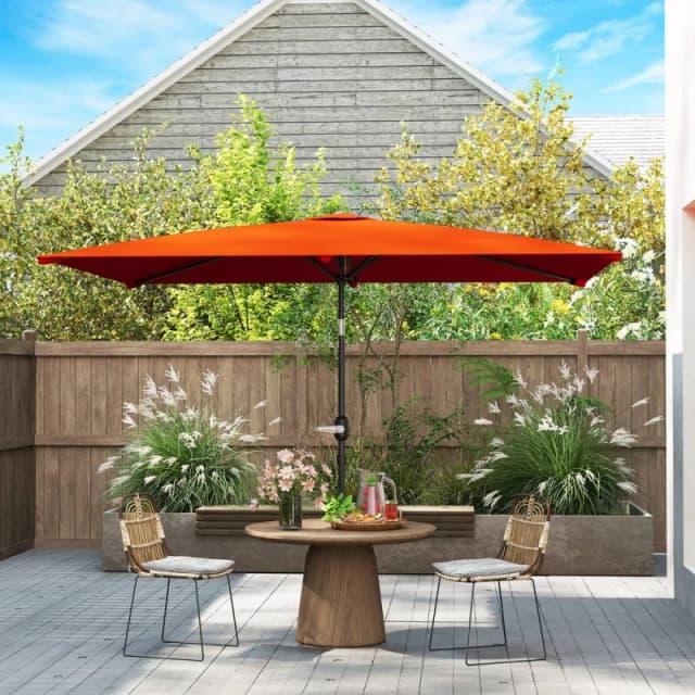 Outsunny 3x2m Garden Parasol Canopy Tilt Crank 6 Ribs Sun Shade Orange 84D-013V00OG