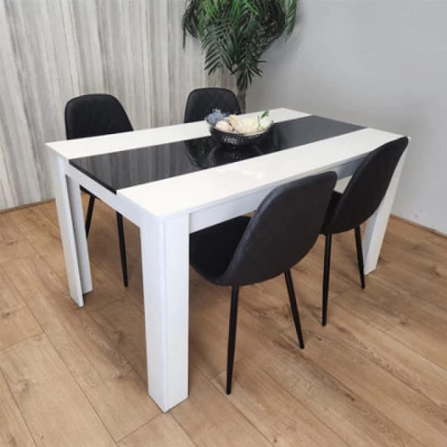KOSY KOALA KOSY KOALA White Black Wood Dining Table with 4 Leather Black Chairs Dining Room White One Size Unisex 5060711589503