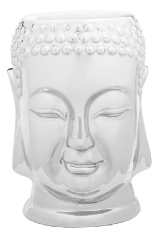 Premier Housewares Interiors by Premier Silver Buddha Ceramic Side Table, Modern Silver Side Table, Buddha Face Side Table, Modern Side Table Silver