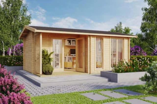 Lasita Maja Brighton 44-Log Cabin, Wooden Garden Room, Timber Summerhouse, Home Office - L580 X W429.9 X H250.8 Cm