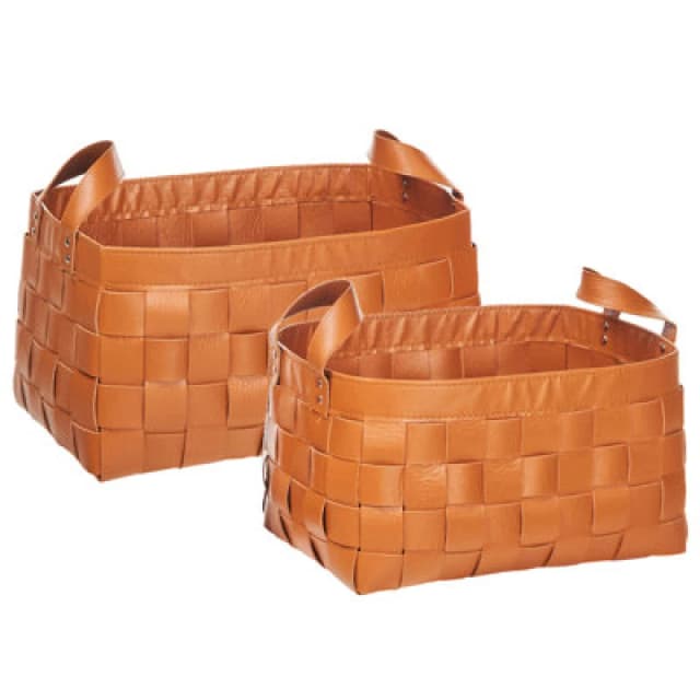 Beliani Set Of 2 Baskets Sippar Faux Leather Golden Brown