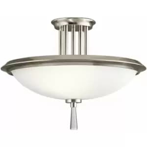 3 Bulb Semi Flush Light Opaque Glass Crystal Accent Classic Pewter LED E27 60W