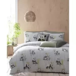 Furn Pandas Duvet Cover Set (Double) (Mint Green)