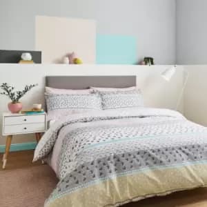 Catherine Lansfield Banded Ditsy Hearts Print Reversible Easy Care Duvet Cover Set, Blush, King