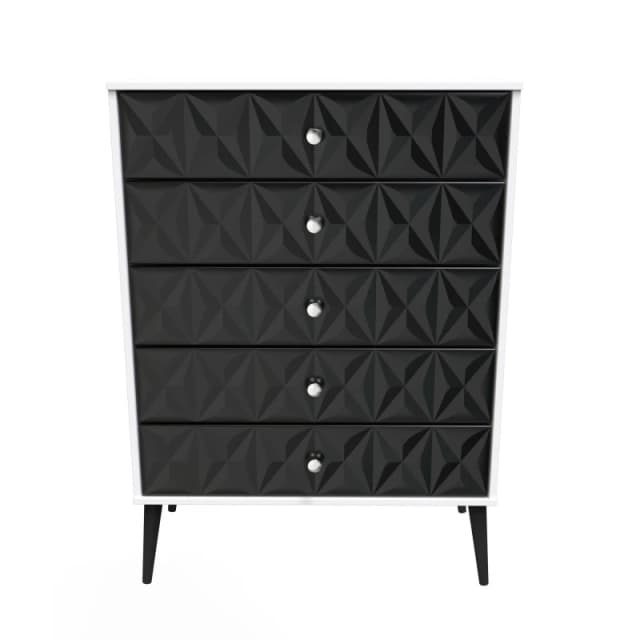 Toledo 5 Drawer Chest In Deep Black & White (Ready Assembled)