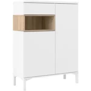 Sideboard 2 Drawers 1 Door in White and Oak - White and Oak